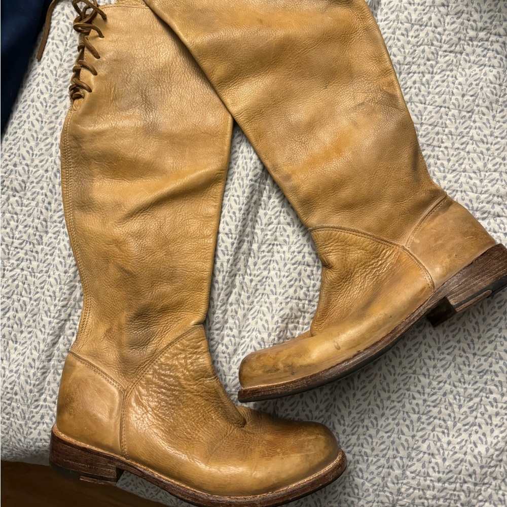 Yellowish/tan leather boots size 38 SOLD ON DEPOP